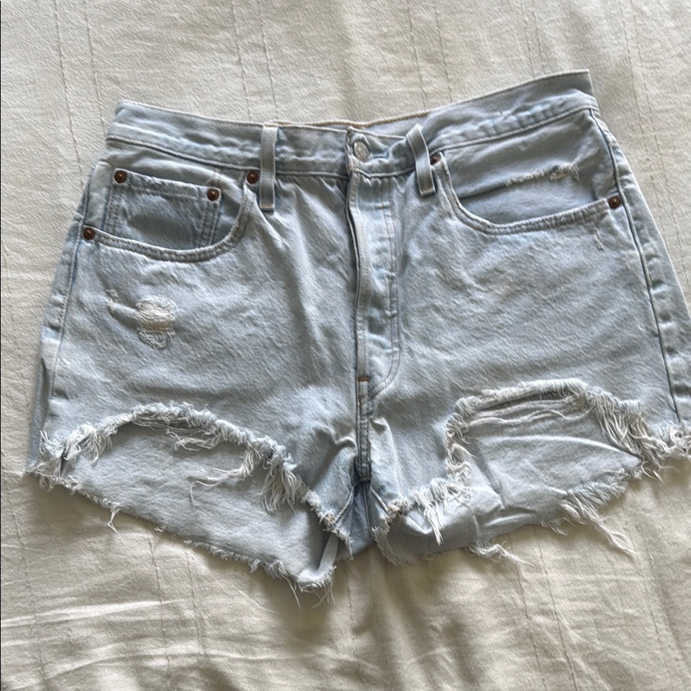 SOLD. Light Blue Distressed Denim Shorts
